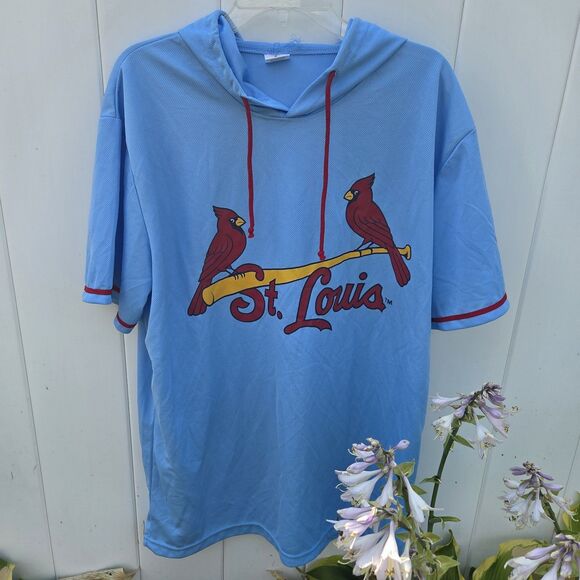 St. Louis Cardinals Shane Co. Short Sleeve Hoodie Shirt Light Blue Size XL SGA - Picture 8 of 10